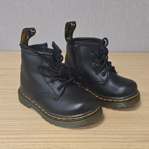 Dr. Martens Toddler Size 6 Black Lace-Up Boots with Yellow Stitching Like NEW